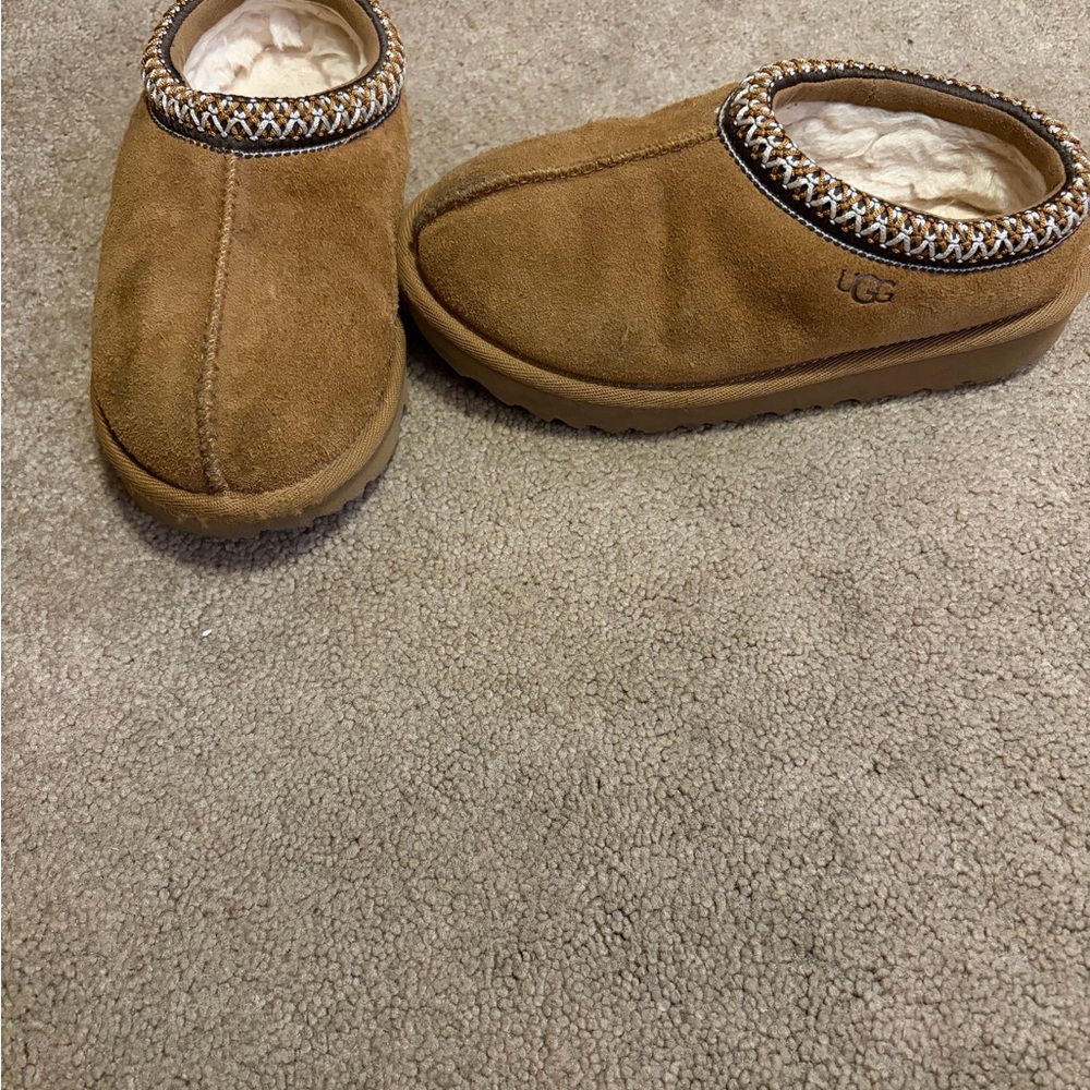 UGG Chestnut Suede Shearling-Lined Clog Slippers